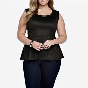 Torrid Black Faux Suede Studded Neckline Sleeveless Peplum Top Sz 4X
